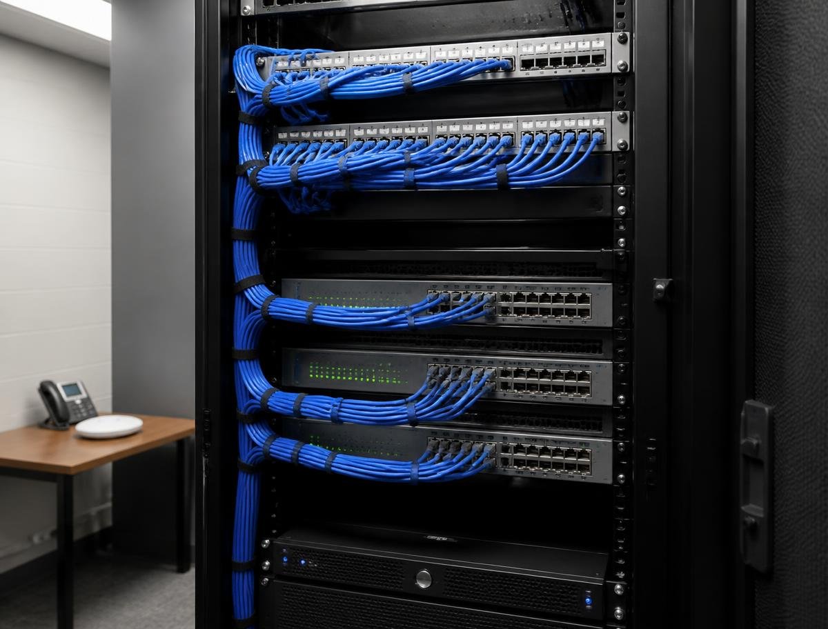 Structured network cabling in a server rack